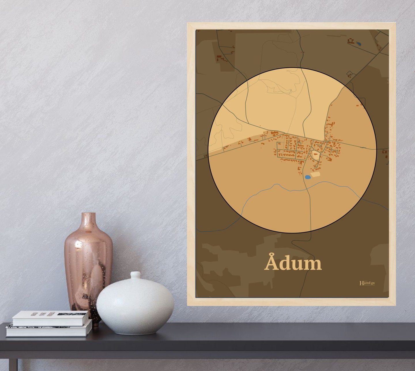 Ådum plakat i farve og HjemEgn.dk design centrum. Design bykort for Ådum