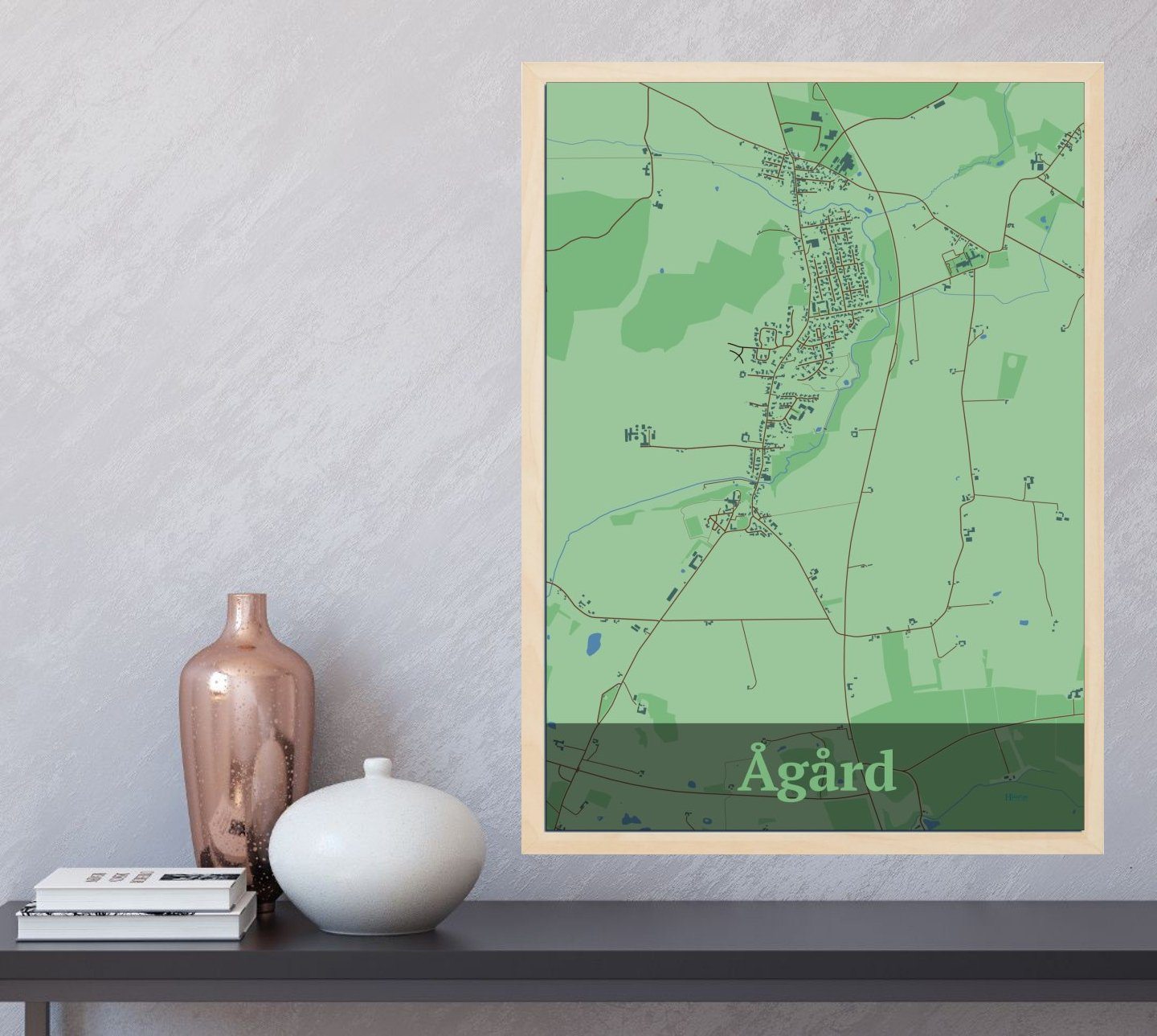 Ågård plakat i farve og HjemEgn.dk design firkantet. Design bykort for Ågård