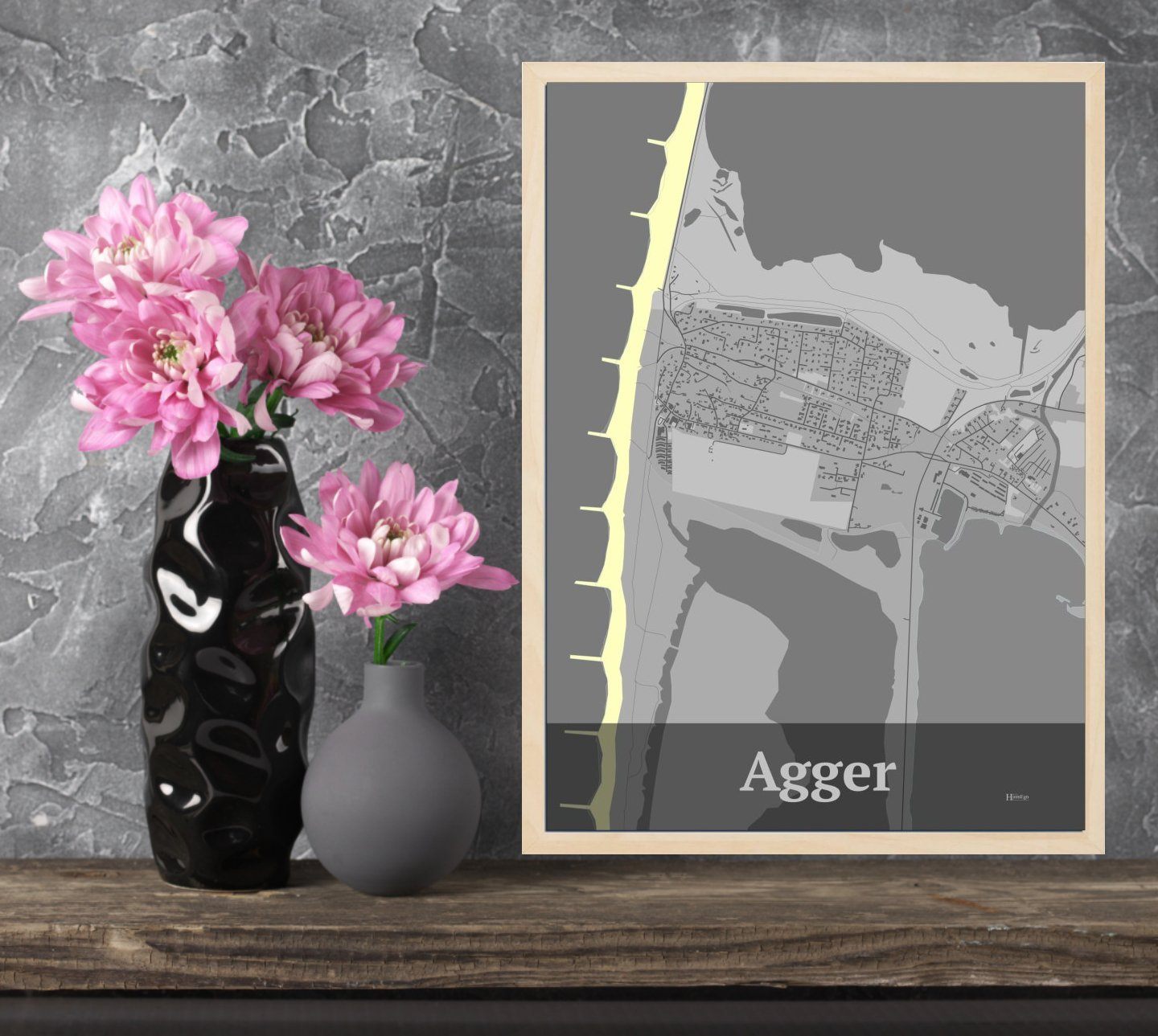 Agger plakat i farve og HjemEgn.dk design firkantet. Design bykort for Agger