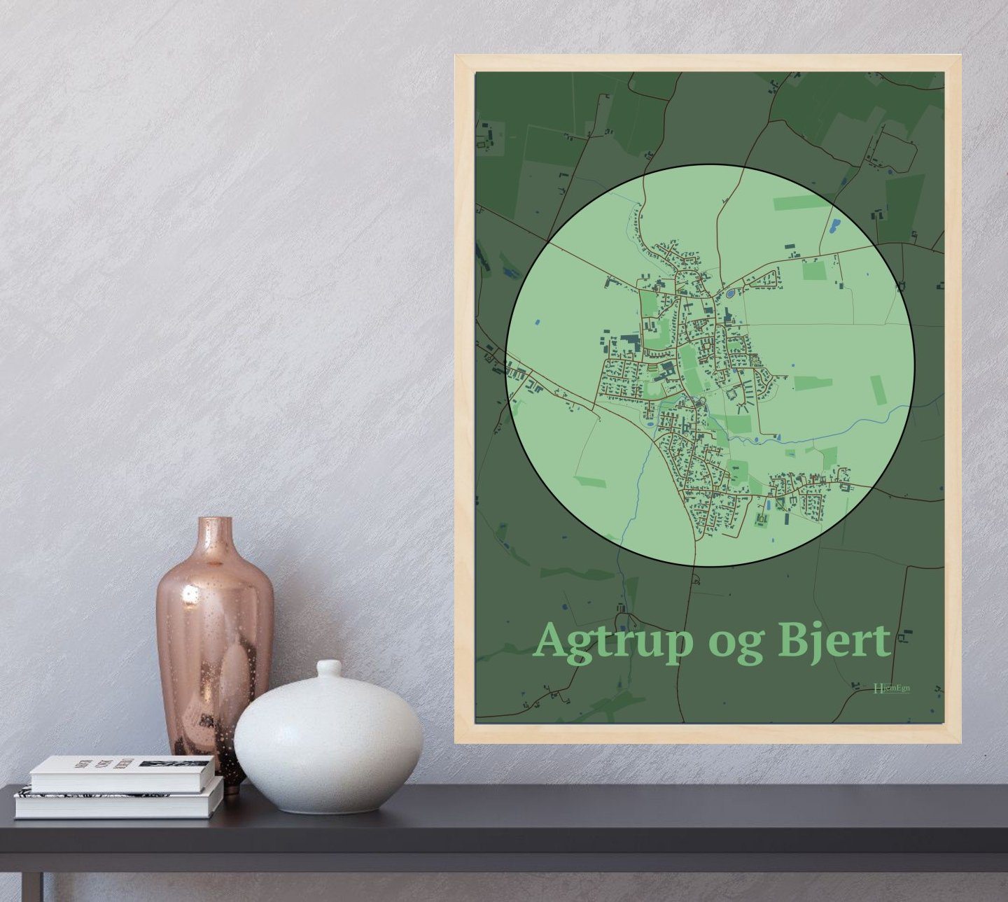 Agtrup Og Bjert plakat i farve og HjemEgn.dk design centrum. Design bykort for Agtrup Og Bjert