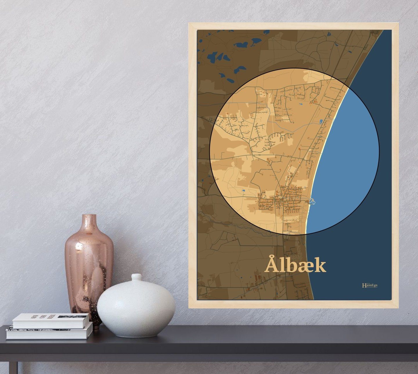 Ålbæk plakat i farve og HjemEgn.dk design centrum. Design bykort for Ålbæk