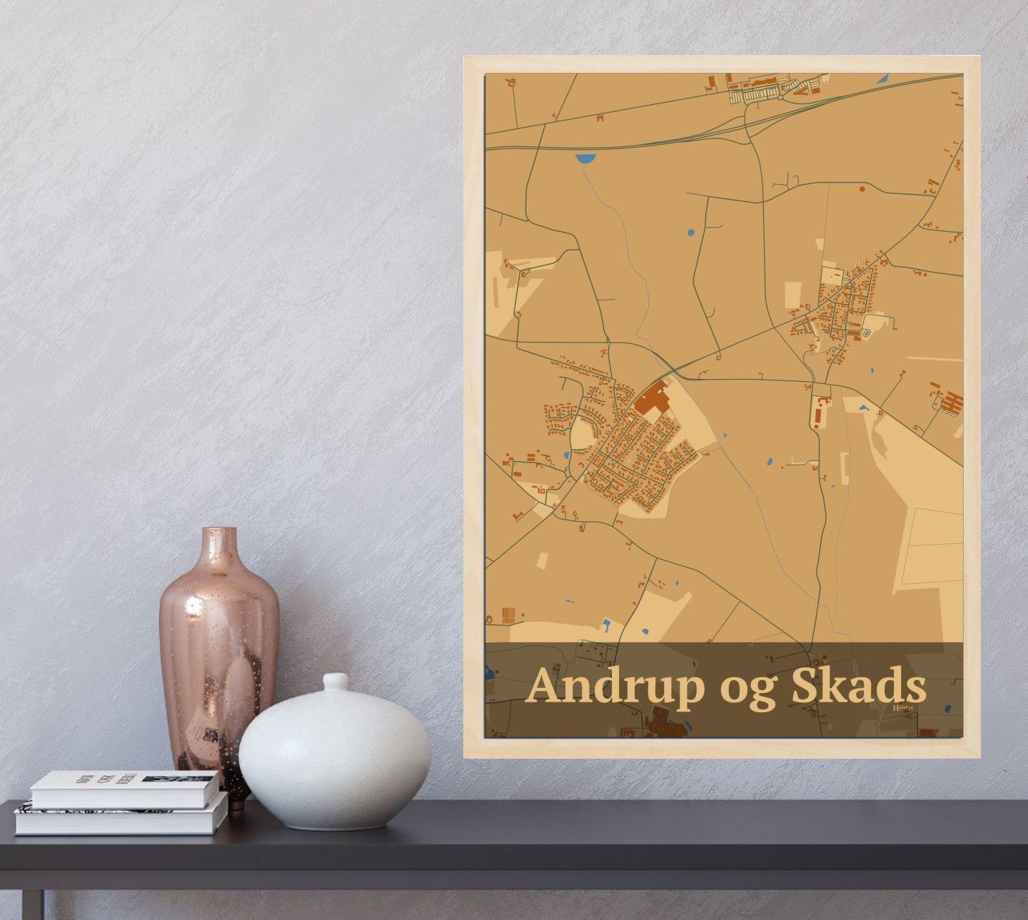 Andrup Og Skads plakat i farve og HjemEgn.dk design firkantet. Design bykort for Andrup Og Skads