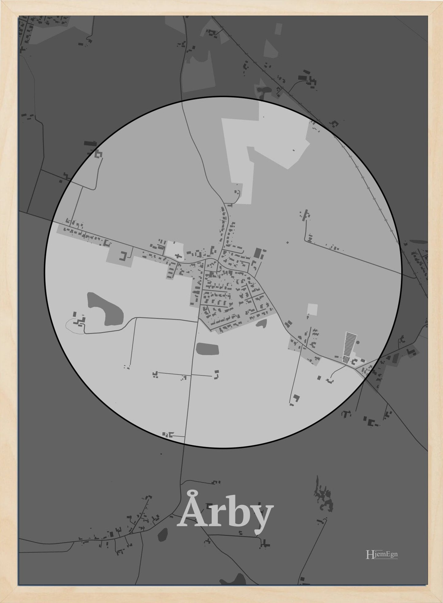 Årby plakat i farve pastel grå og HjemEgn.dk design centrum. Design bykort for Årby