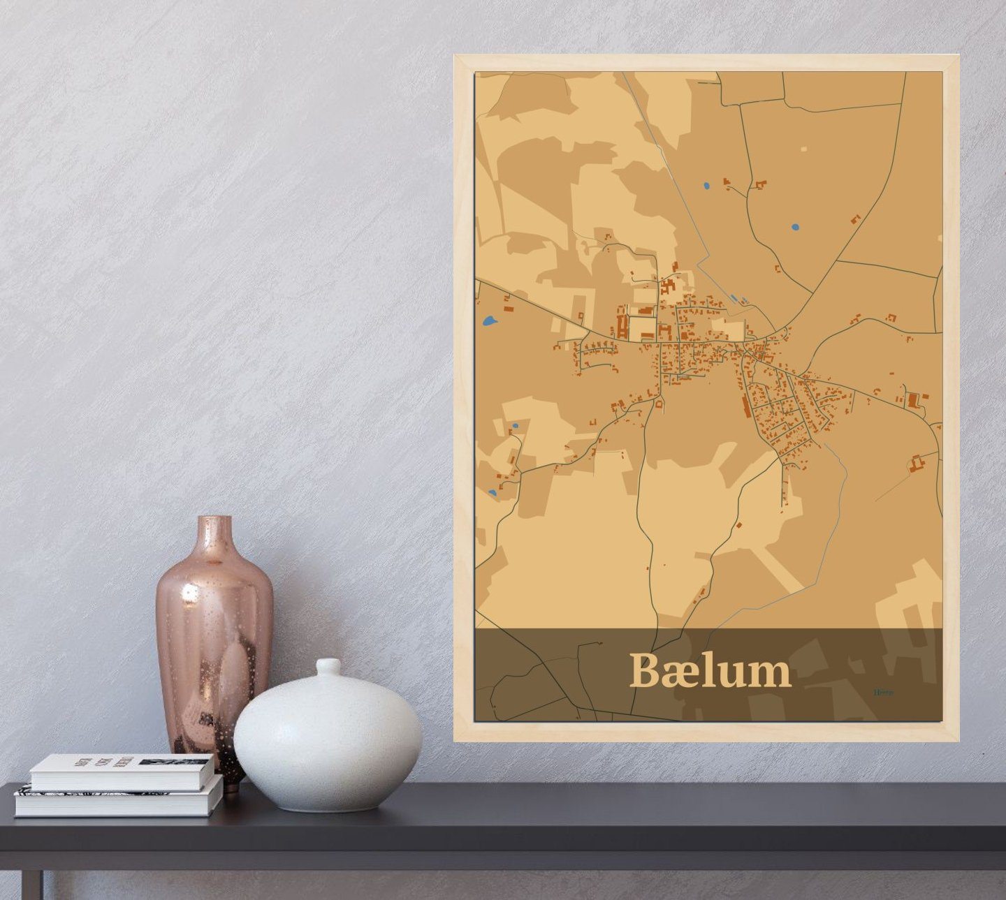 Bælum plakat i farve og HjemEgn.dk design firkantet. Design bykort for Bælum