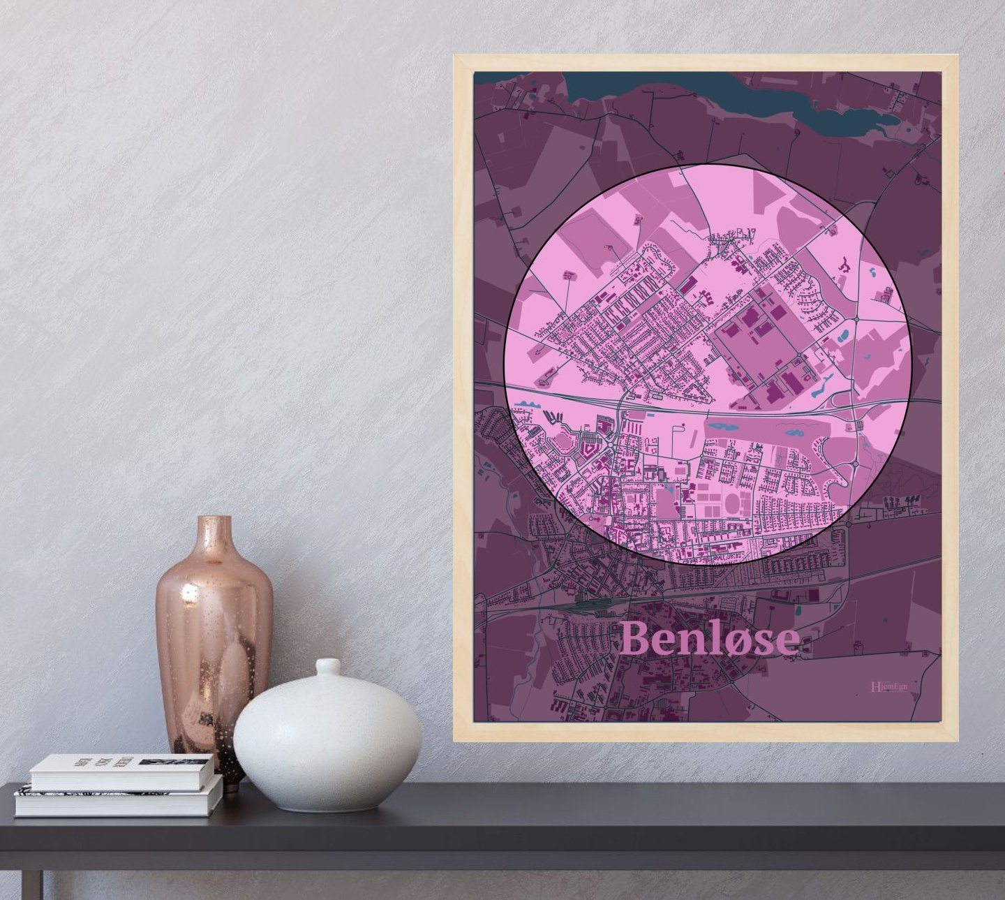 Benløse plakat i farve og HjemEgn.dk design centrum. Design bykort for Benløse