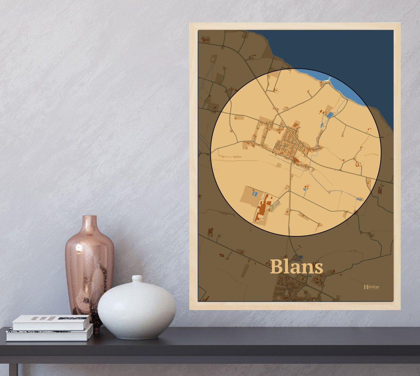 Blans plakat i farve og HjemEgn.dk design centrum. Design bykort for Blans