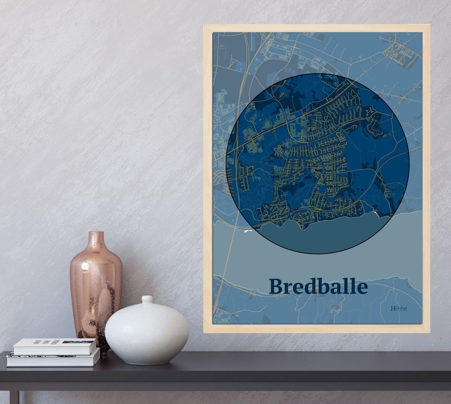 Bredballe plakat i farve og HjemEgn.dk design centrum. Design bykort for Bredballe