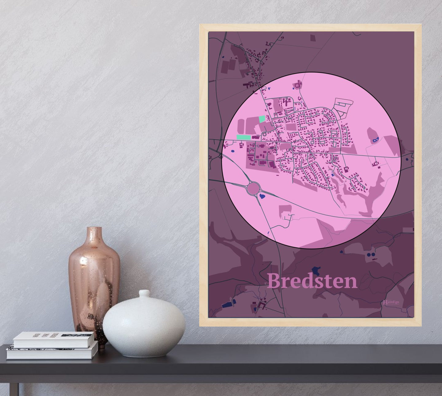 Bredsten plakat i farve og HjemEgn.dk design centrum. Design bykort for Bredsten