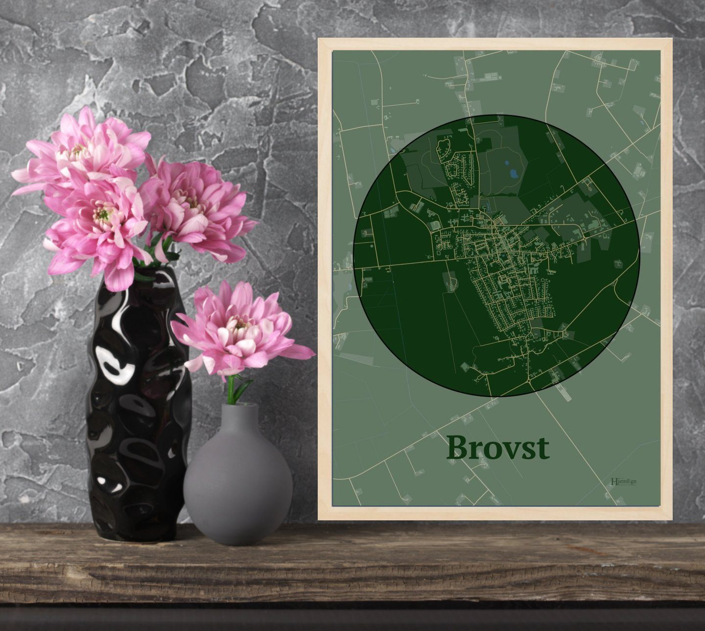 Brovst plakat i farve og HjemEgn.dk design centrum. Design bykort for Brovst