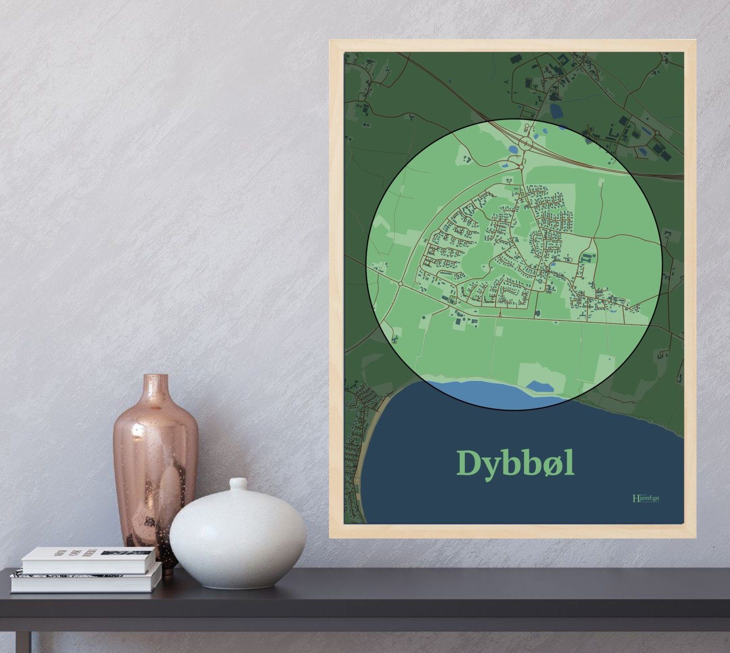 Dybbøl plakat i farve og HjemEgn.dk design centrum. Design bykort for Dybbøl