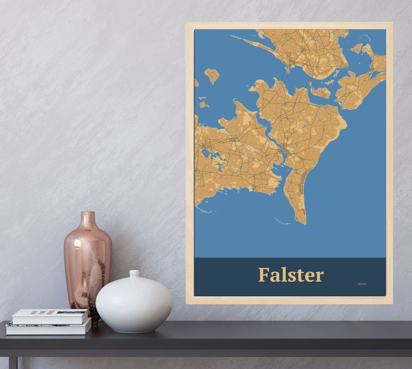 Falster plakat i farve og HjemEgn.dk design firkantet. Design ø-kort for Falster