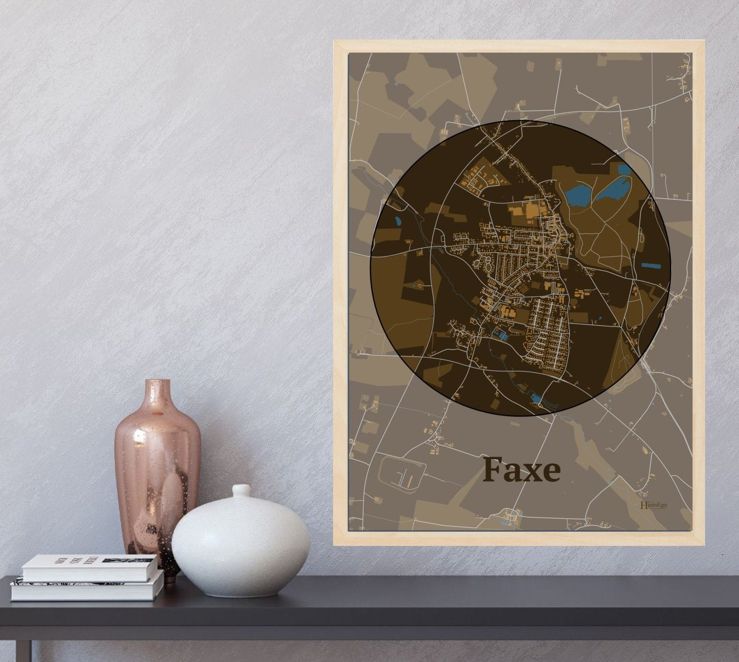 Faxe plakat i farve og HjemEgn.dk design centrum. Design bykort for Faxe