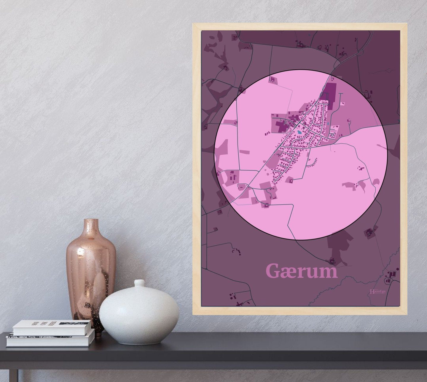 Gærum plakat i farve og HjemEgn.dk design centrum. Design bykort for Gærum