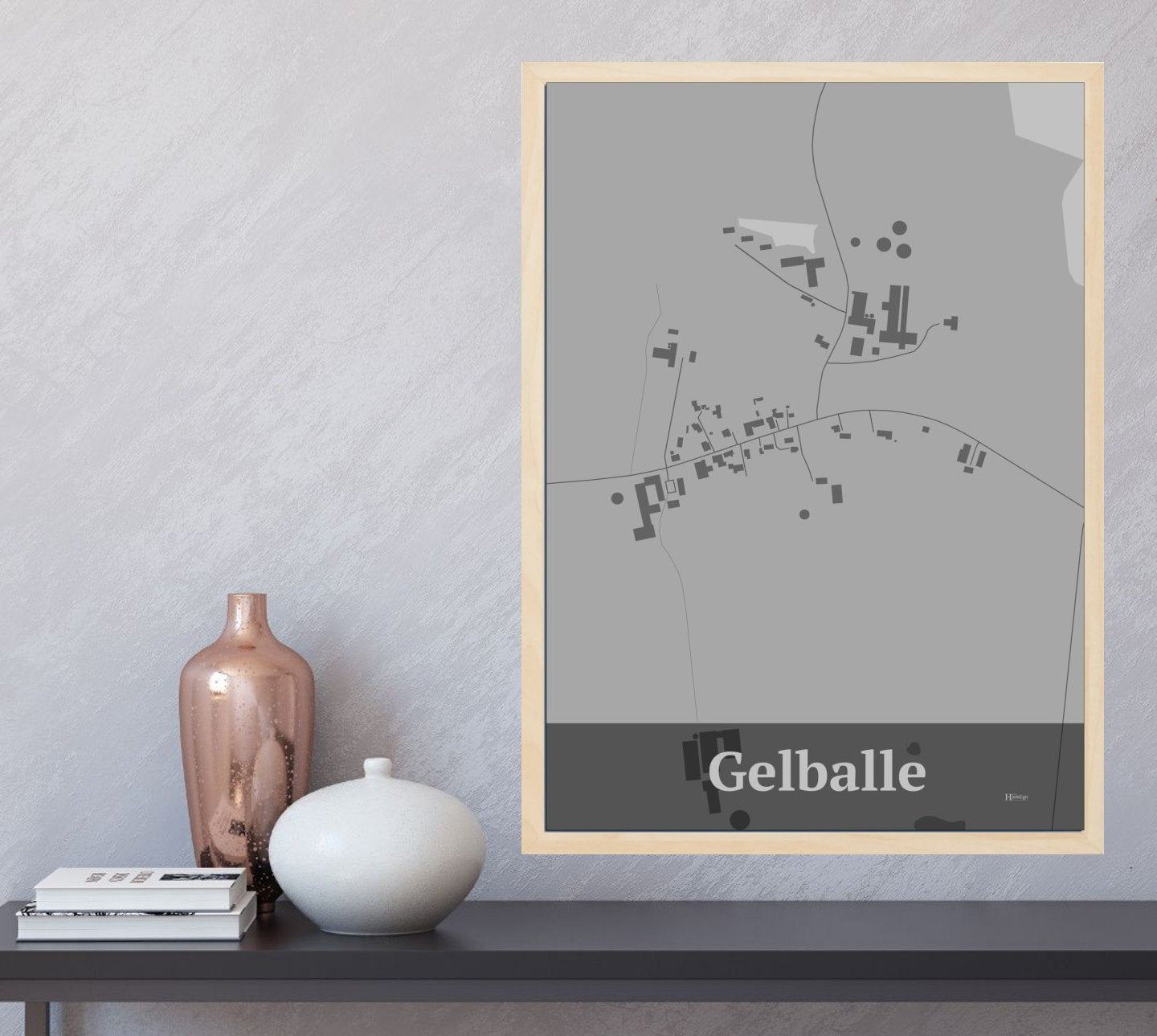 Gelballe plakat i farve og HjemEgn.dk design firkantet. Design bykort for Gelballe
