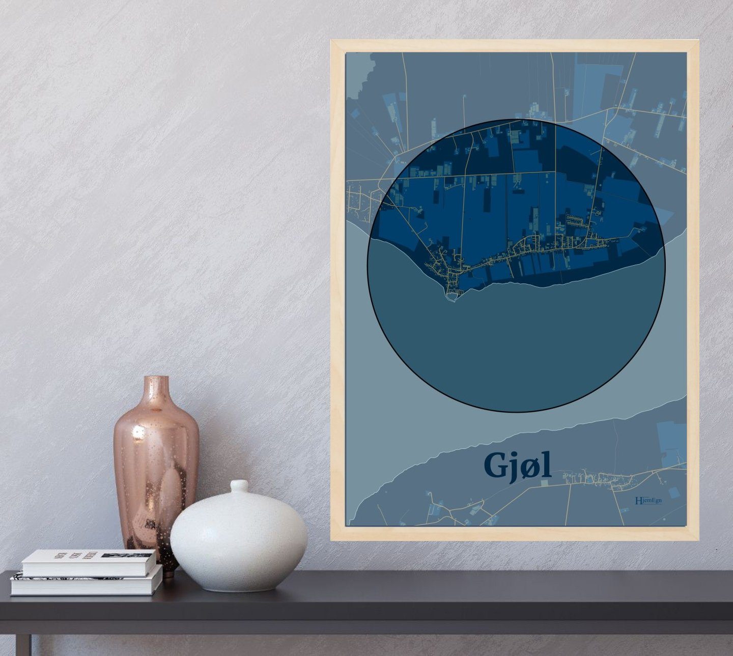 Gjøl plakat i farve og HjemEgn.dk design centrum. Design bykort for Gjøl