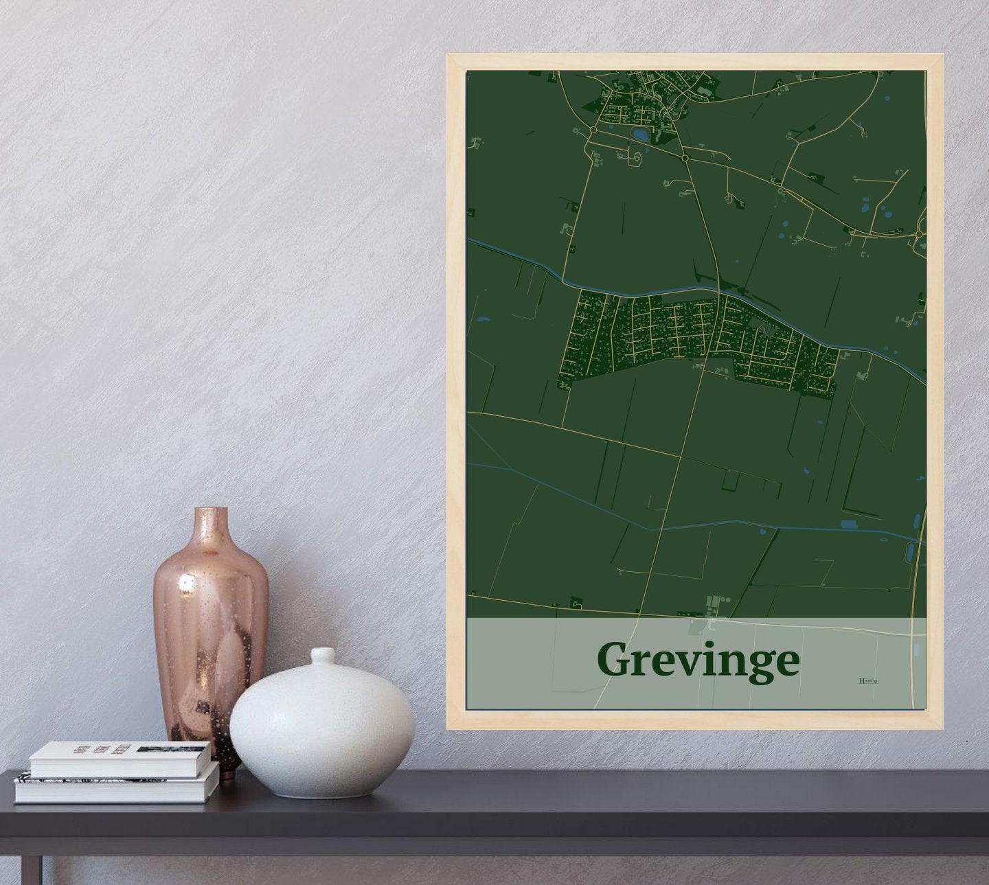 Grevinge plakat i farve og HjemEgn.dk design firkantet. Design bykort for Grevinge