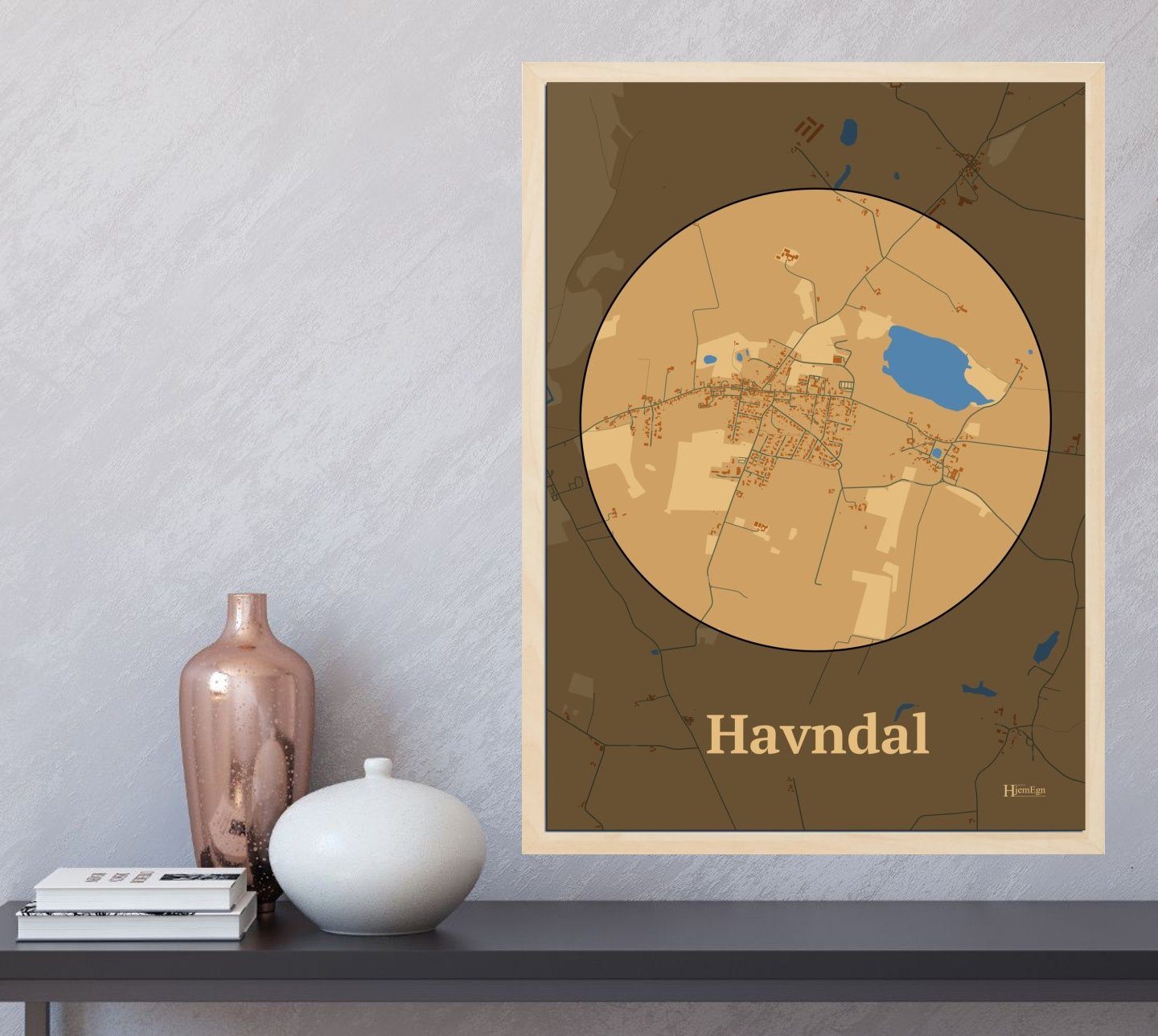 Havndal plakat i farve og HjemEgn.dk design centrum. Design bykort for Havndal