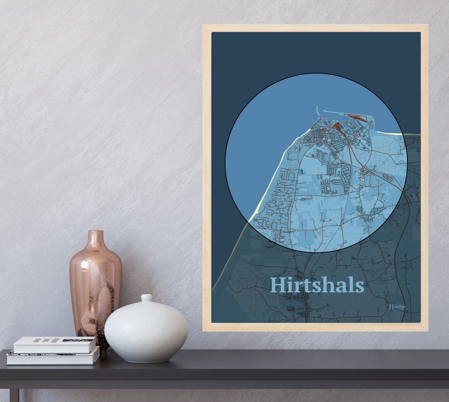 Hirtshals plakat i farve og HjemEgn.dk design centrum. Design bykort for Hirtshals
