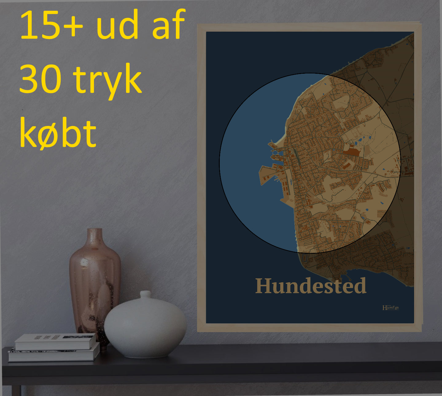 Hundested plakat i farve og HjemEgn.dk design centrum. Design bykort for Hundested
