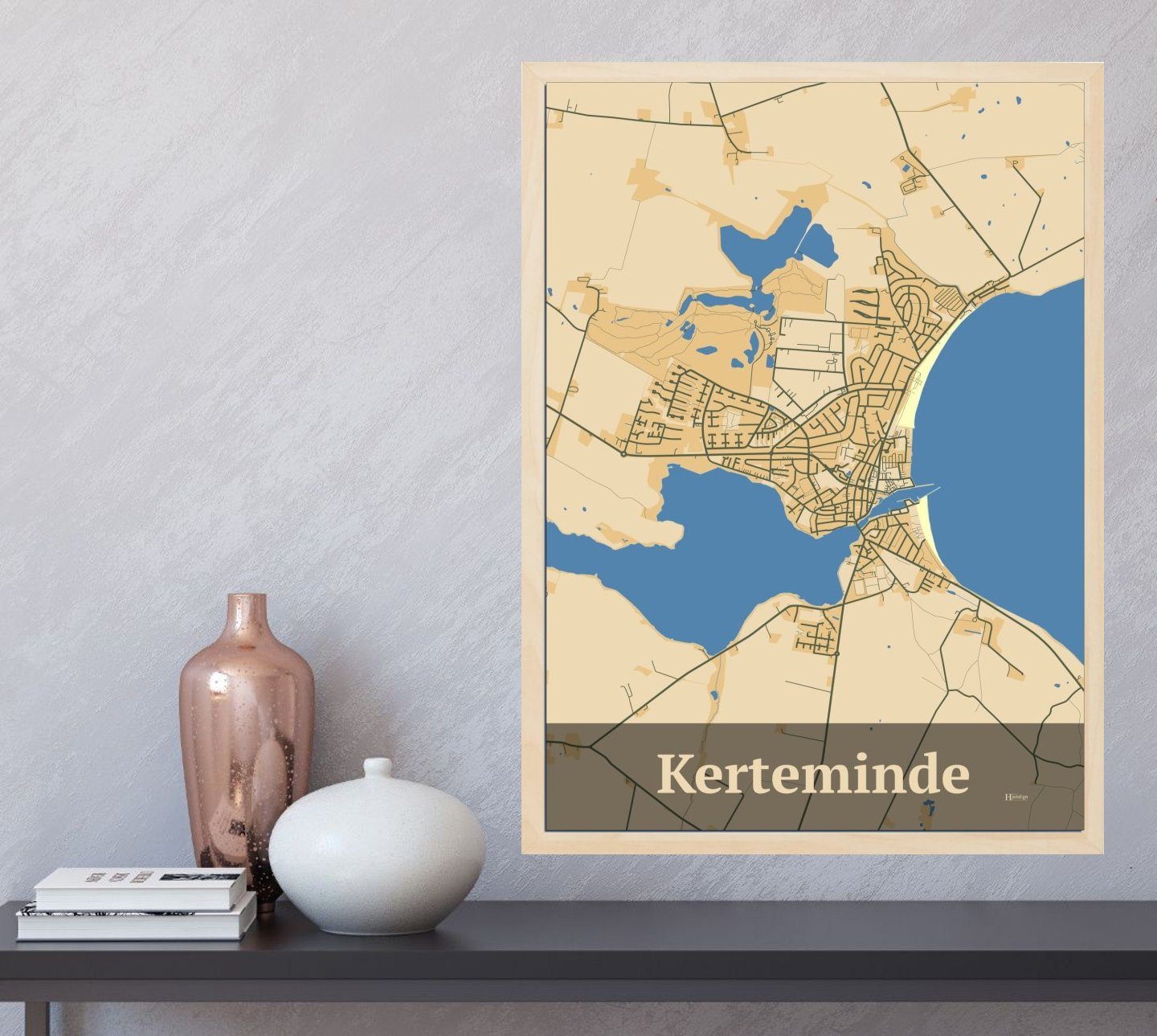 Kerteminde plakat i farve og HjemEgn.dk design firkantet. Design bykort for Kerteminde