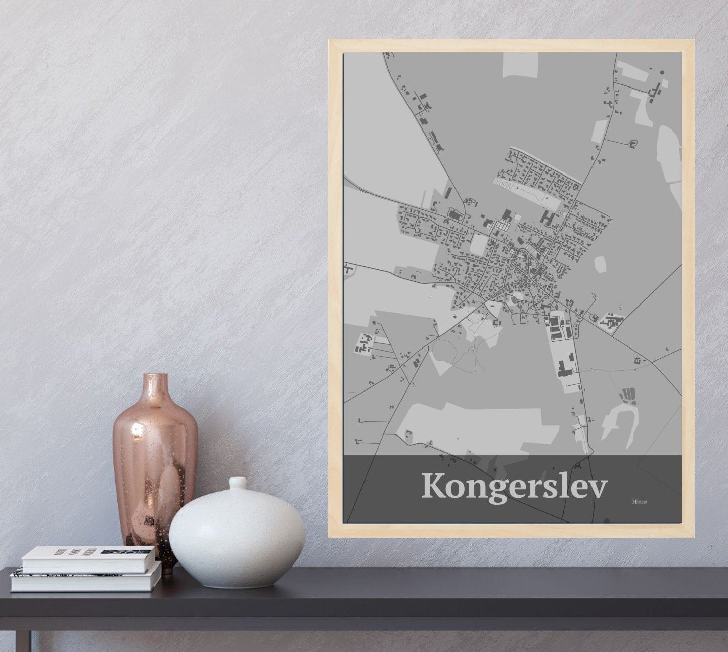 Kongerslev plakat i farve og HjemEgn.dk design firkantet. Design bykort for Kongerslev