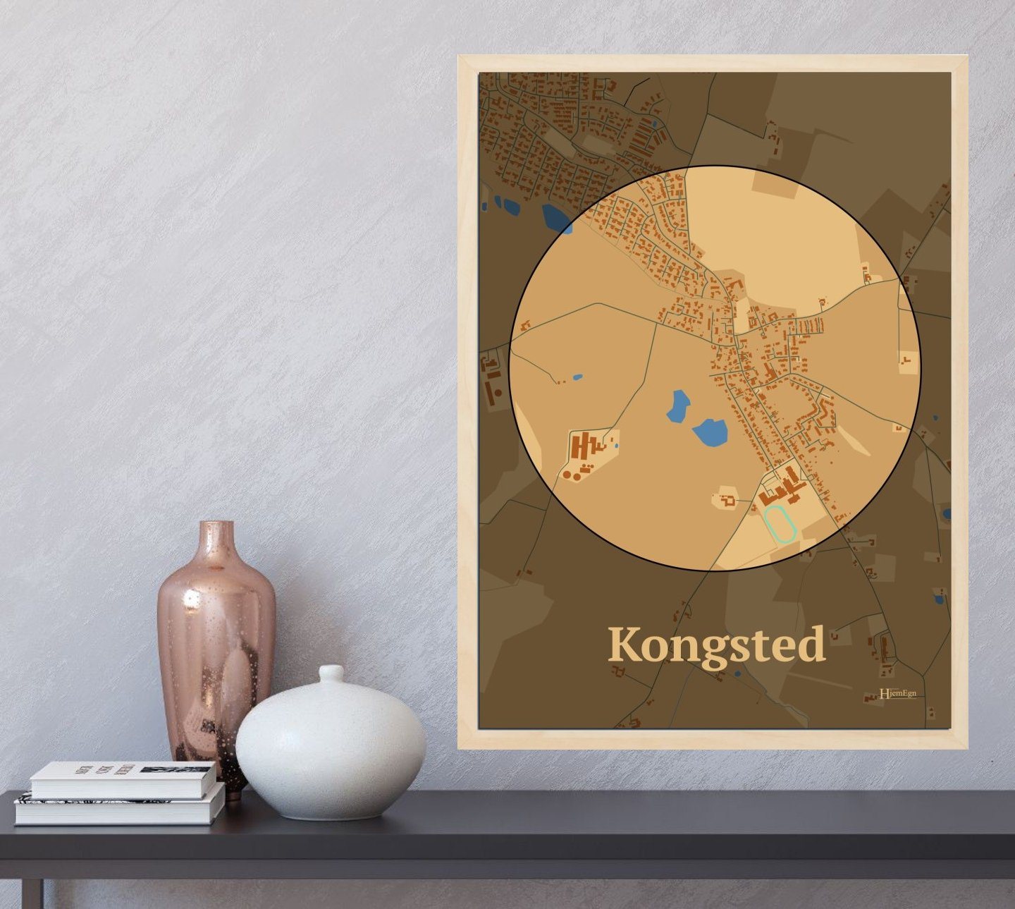 Kongsted plakat i farve og HjemEgn.dk design centrum. Design bykort for Kongsted