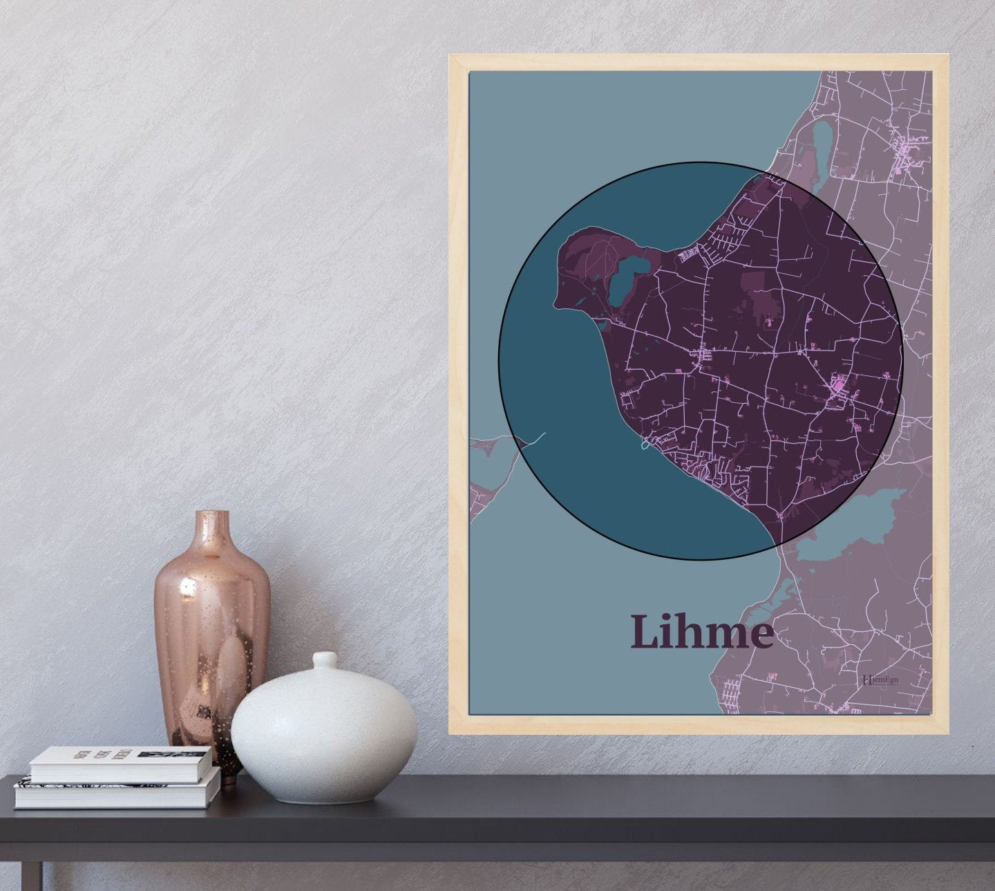 Lihme plakat i farve og HjemEgn.dk design centrum. Design bykort for Lihme