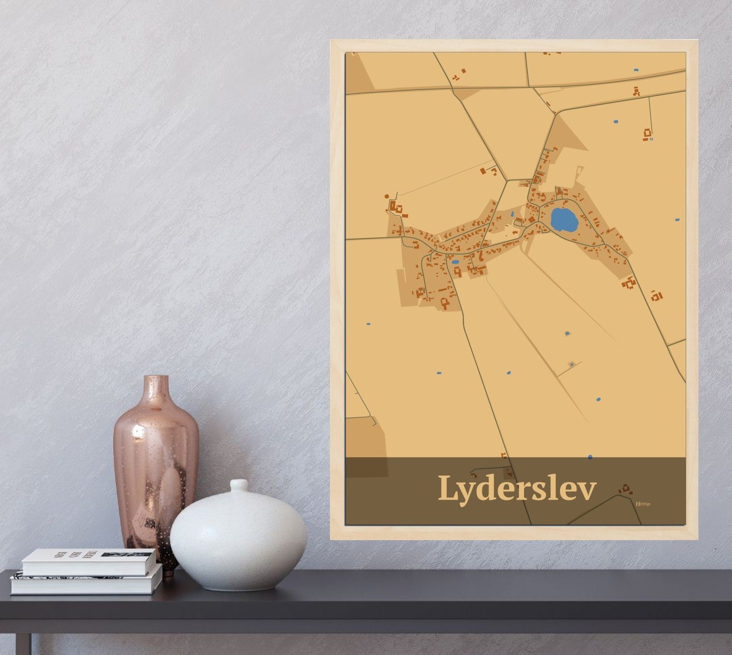 Lyderslev plakat i farve og HjemEgn.dk design firkantet. Design bykort for Lyderslev