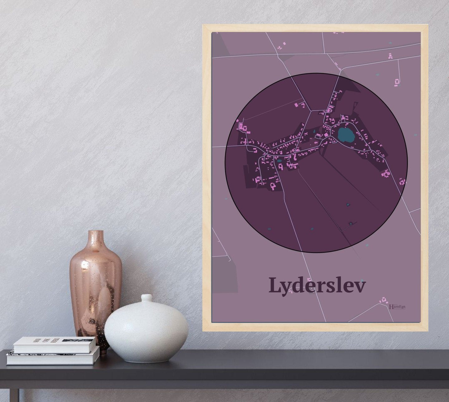 Lyderslev plakat i farve og HjemEgn.dk design centrum. Design bykort for Lyderslev