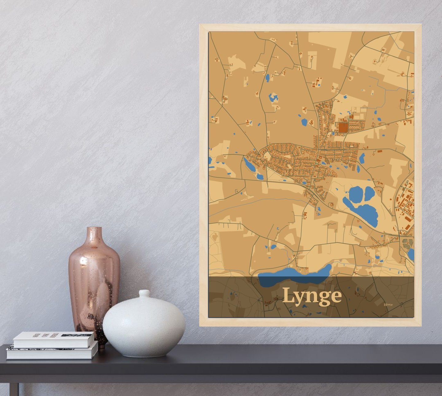 Lynge plakat i farve og HjemEgn.dk design firkantet. Design bykort for Lynge