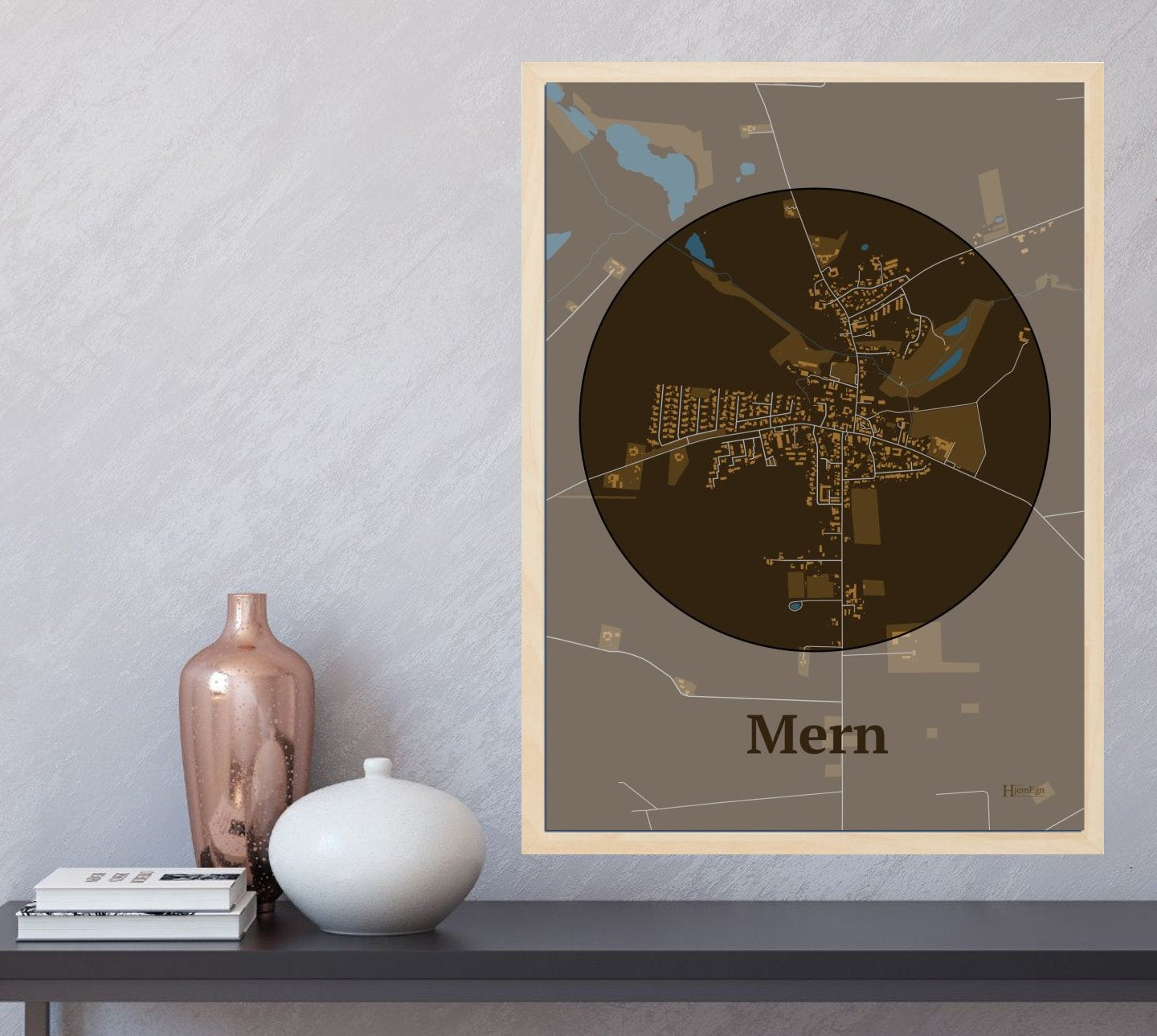 Mern plakat i farve og HjemEgn.dk design centrum. Design bykort for Mern