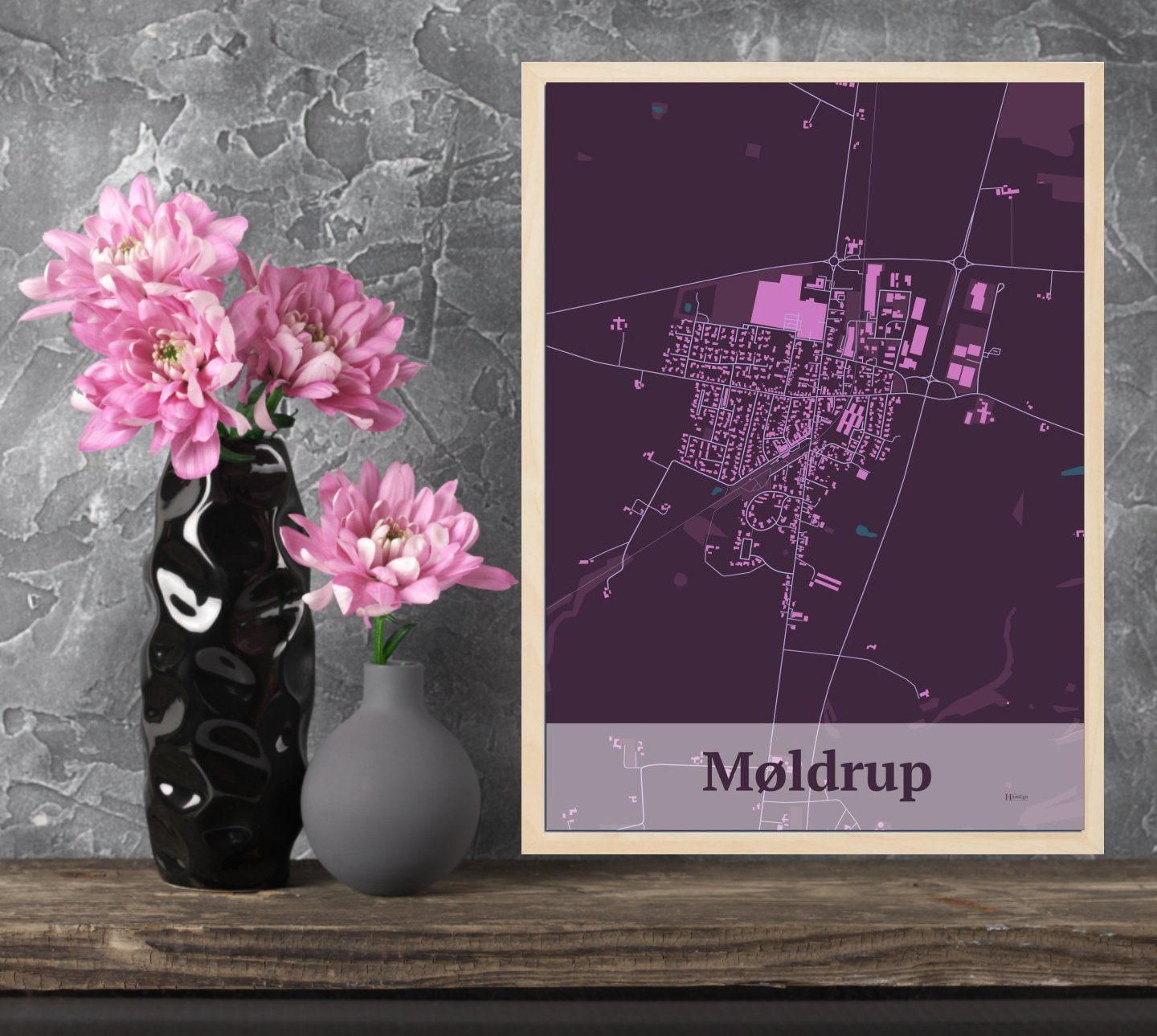 Møldrup plakat i farve og HjemEgn.dk design firkantet. Design bykort for Møldrup