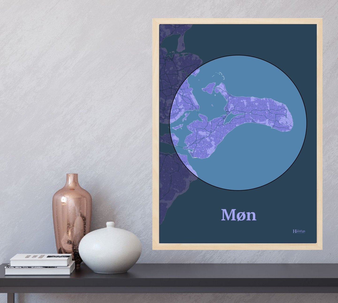 Møn plakat i farve og HjemEgn.dk design centrum. Design ø-kort for Møn
