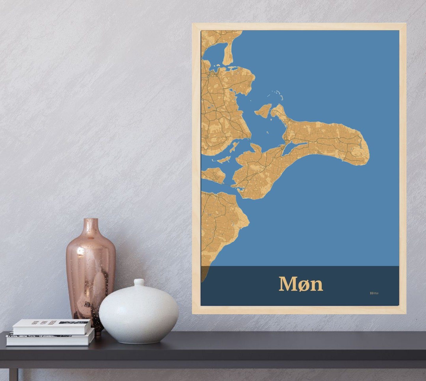 Møn plakat i farve og HjemEgn.dk design firkantet. Design ø-kort for Møn