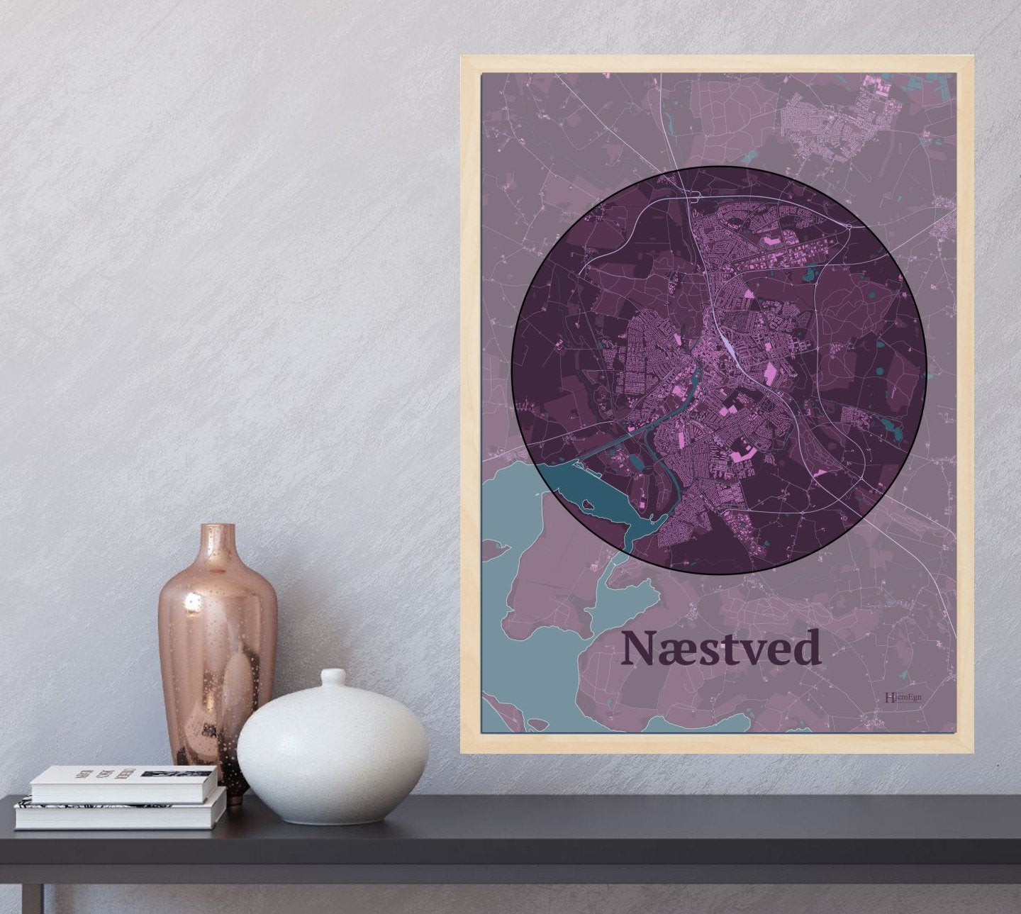 Næstved plakat i farve og HjemEgn.dk design centrum. Design bykort for Næstved