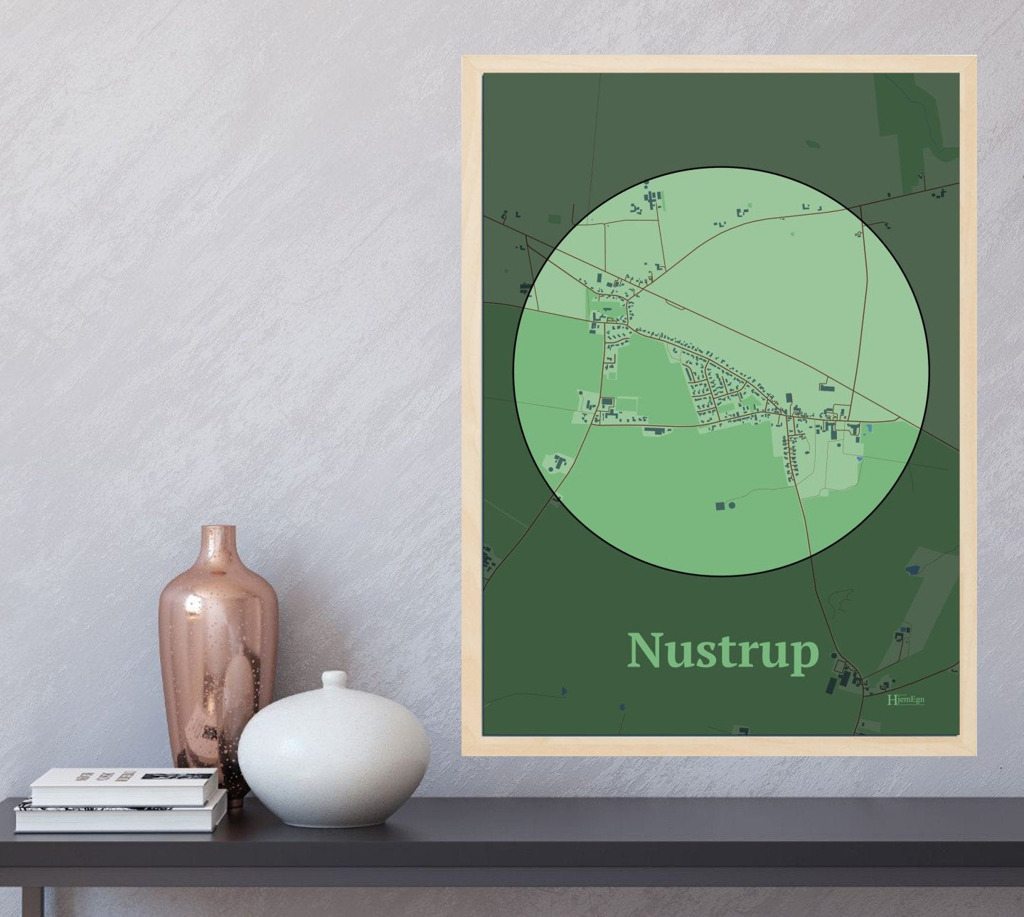Nustrup plakat i farve og HjemEgn.dk design centrum. Design bykort for Nustrup