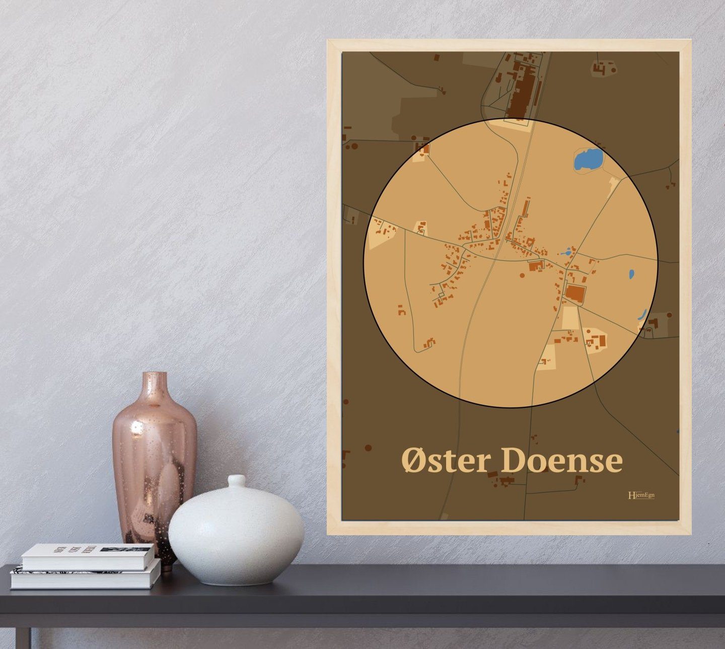 Øster Doense plakat i farve og HjemEgn.dk design centrum. Design bykort for Øster Doense