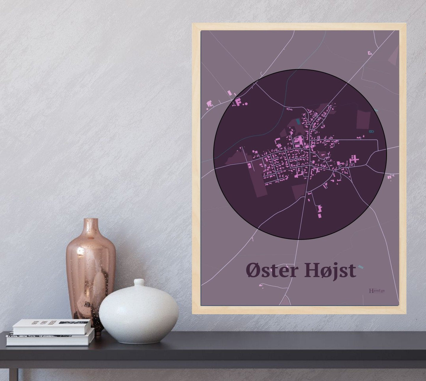Øster Højst plakat i farve og HjemEgn.dk design centrum. Design bykort for Øster Højst