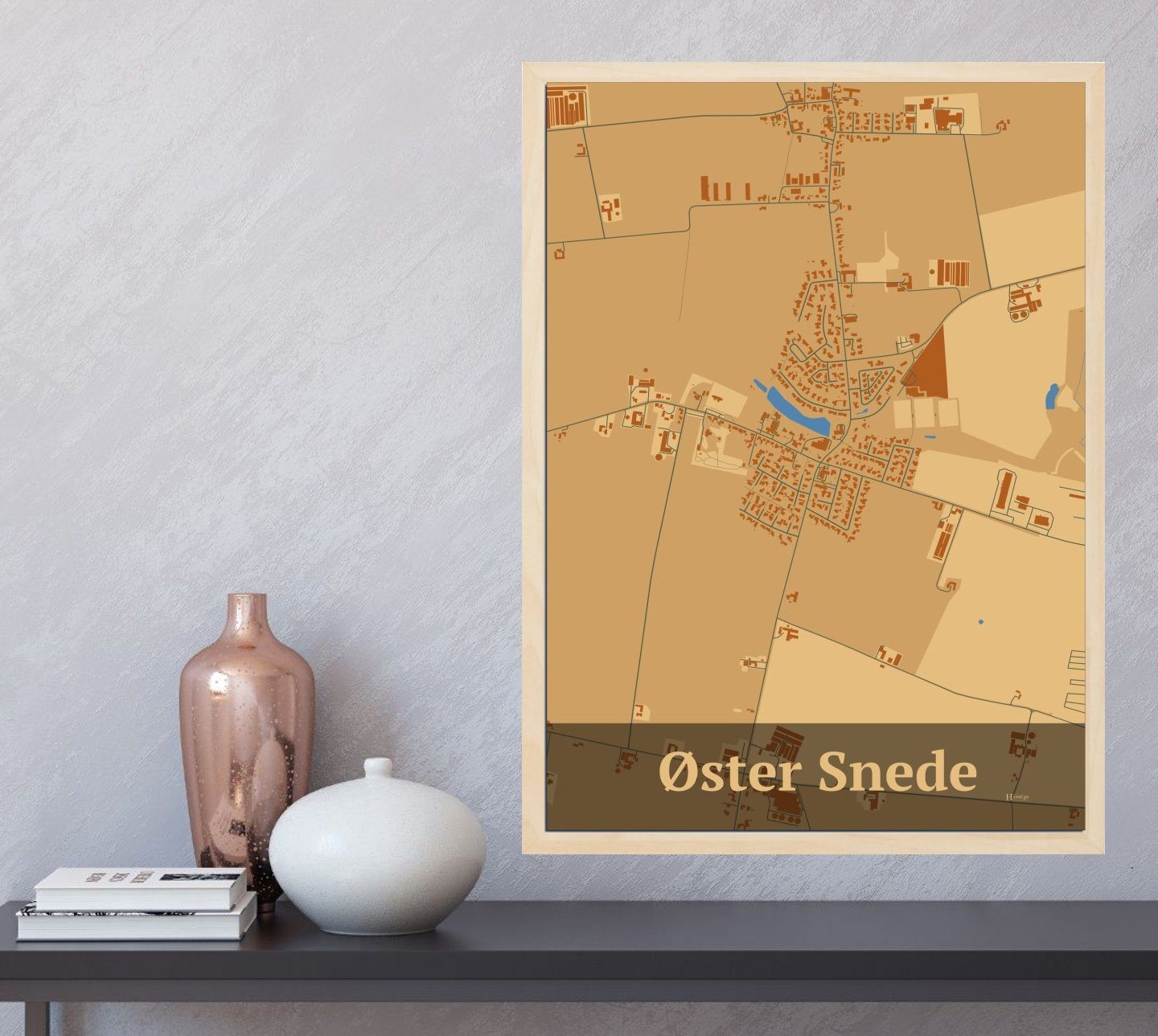 Øster Snede plakat med HjemEgn.dk design firkantet. Design bykort for Øster Snede