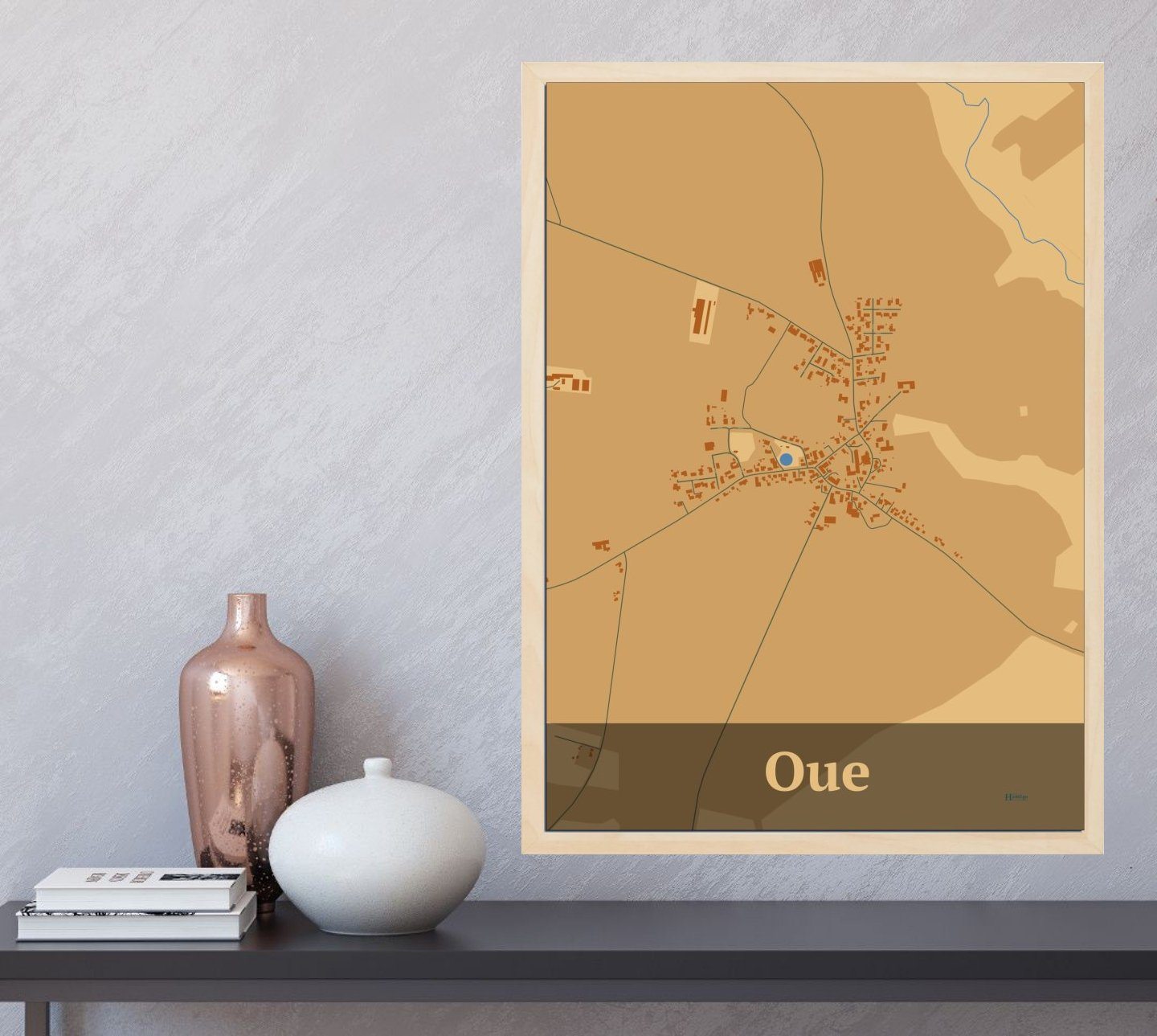 Oue plakat i farve og HjemEgn.dk design firkantet. Design bykort for Oue