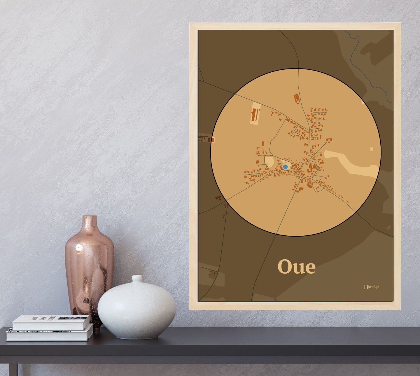 Oue plakat i farve og HjemEgn.dk design centrum. Design bykort for Oue