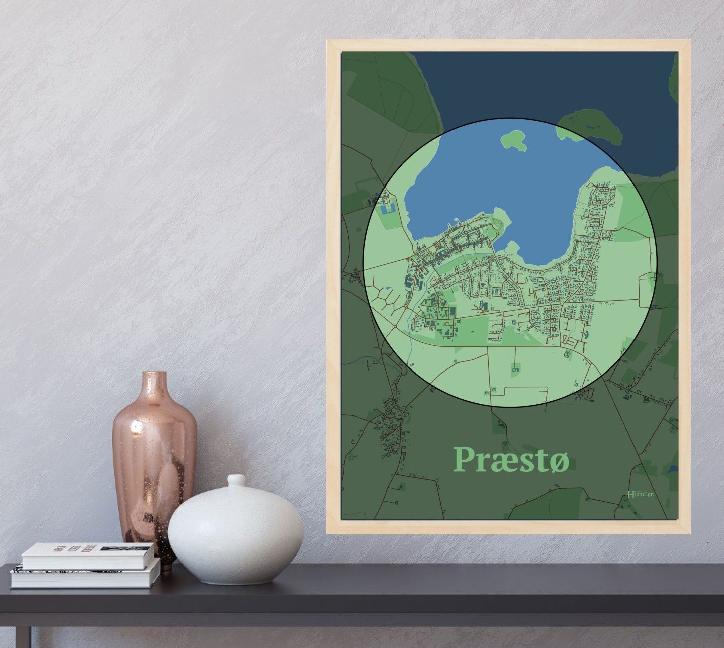 Præstø plakat i farve og HjemEgn.dk design centrum. Design bykort for Præstø