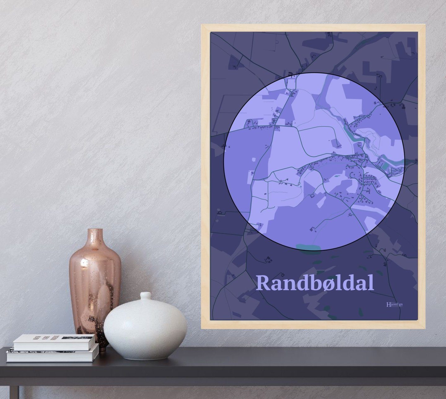 Randbøldal plakat i farve og HjemEgn.dk design centrum. Design bykort for Randbøldal