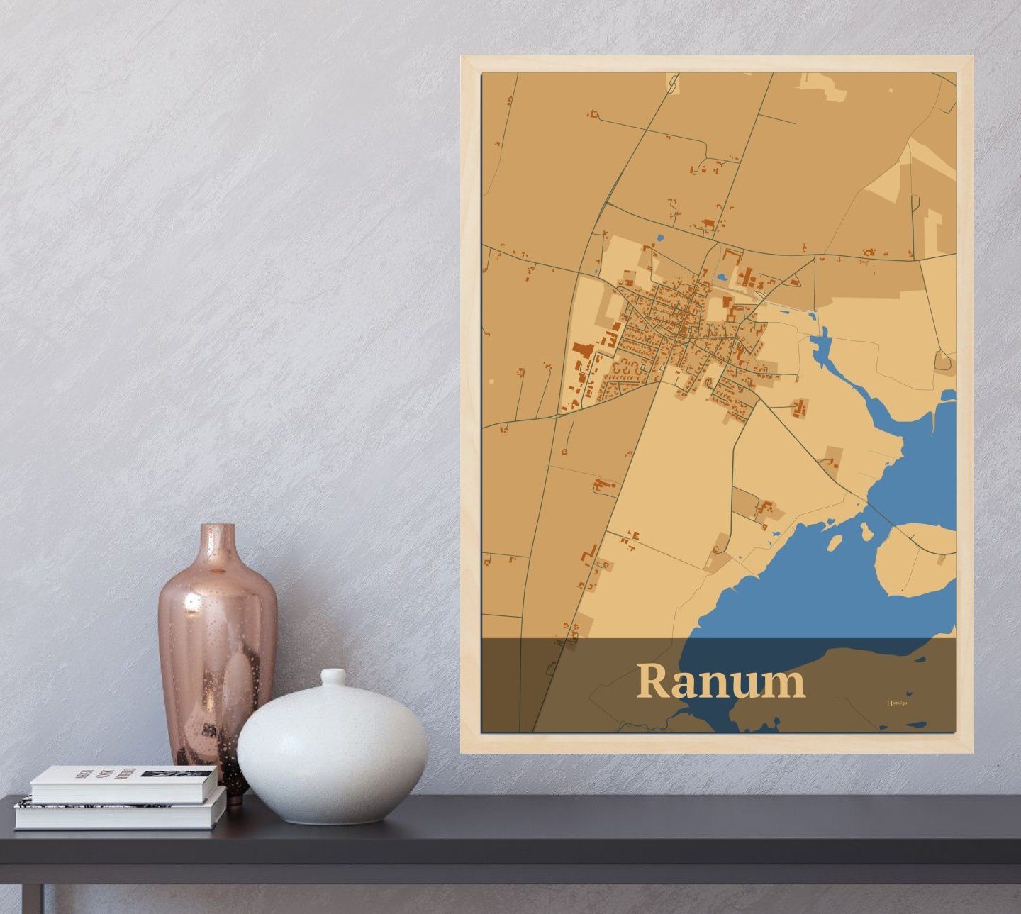 Ranum plakat i farve og HjemEgn.dk design firkantet. Design bykort for Ranum