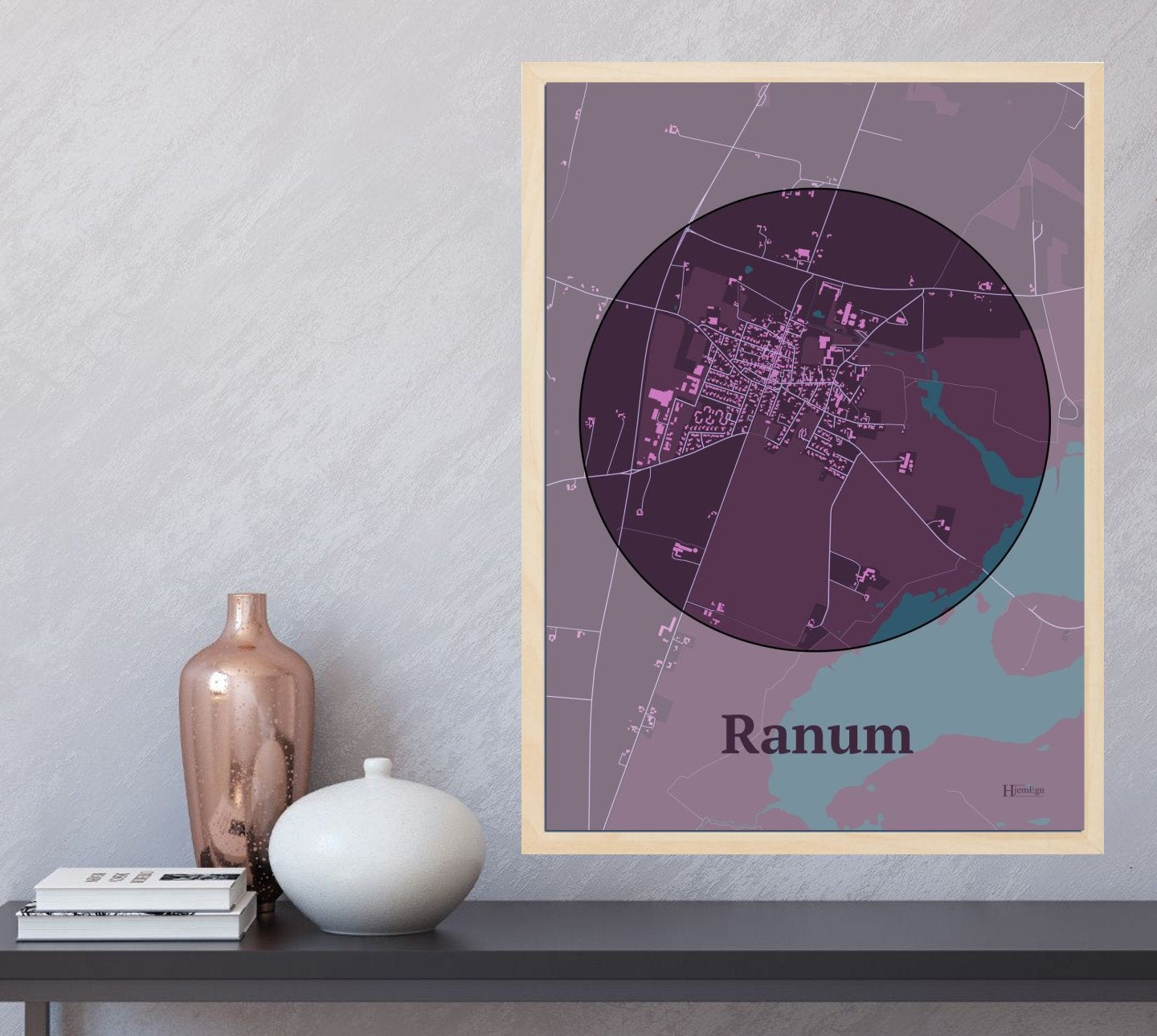 Ranum plakat i farve og HjemEgn.dk design centrum. Design bykort for Ranum