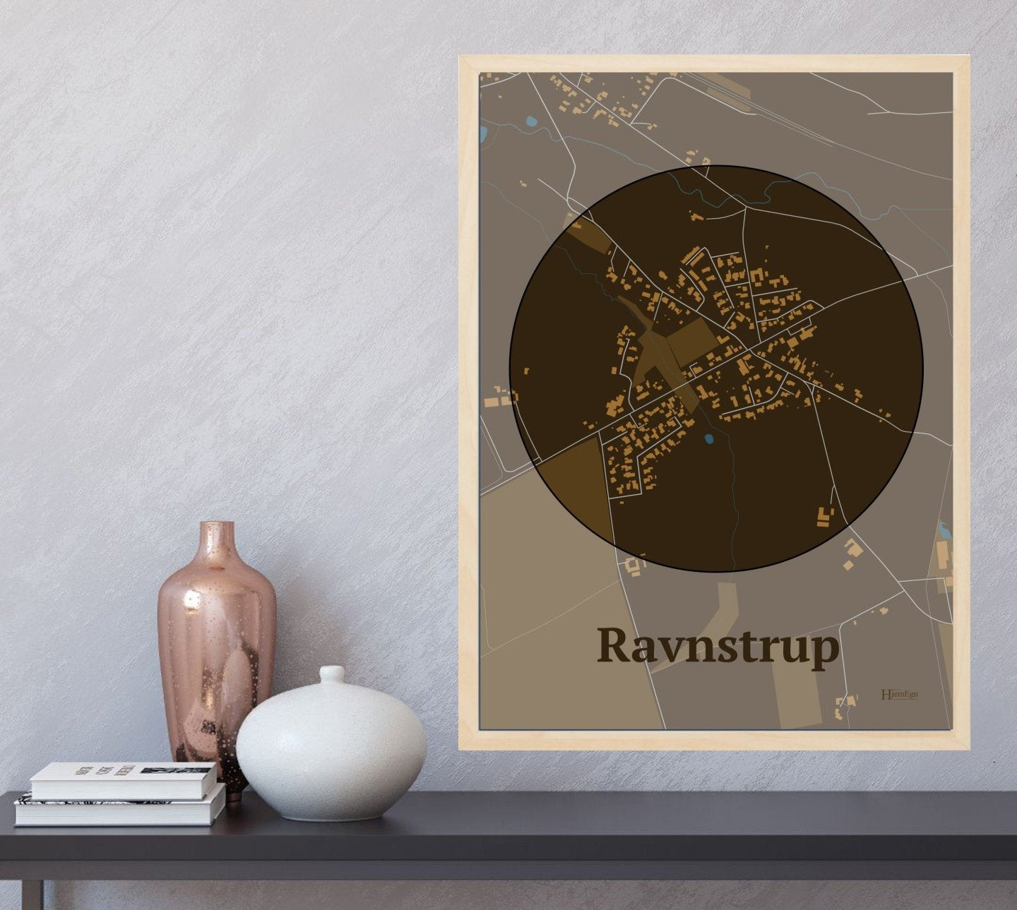Ravnstrup plakat i farve og HjemEgn.dk design centrum. Design bykort for Ravnstrup