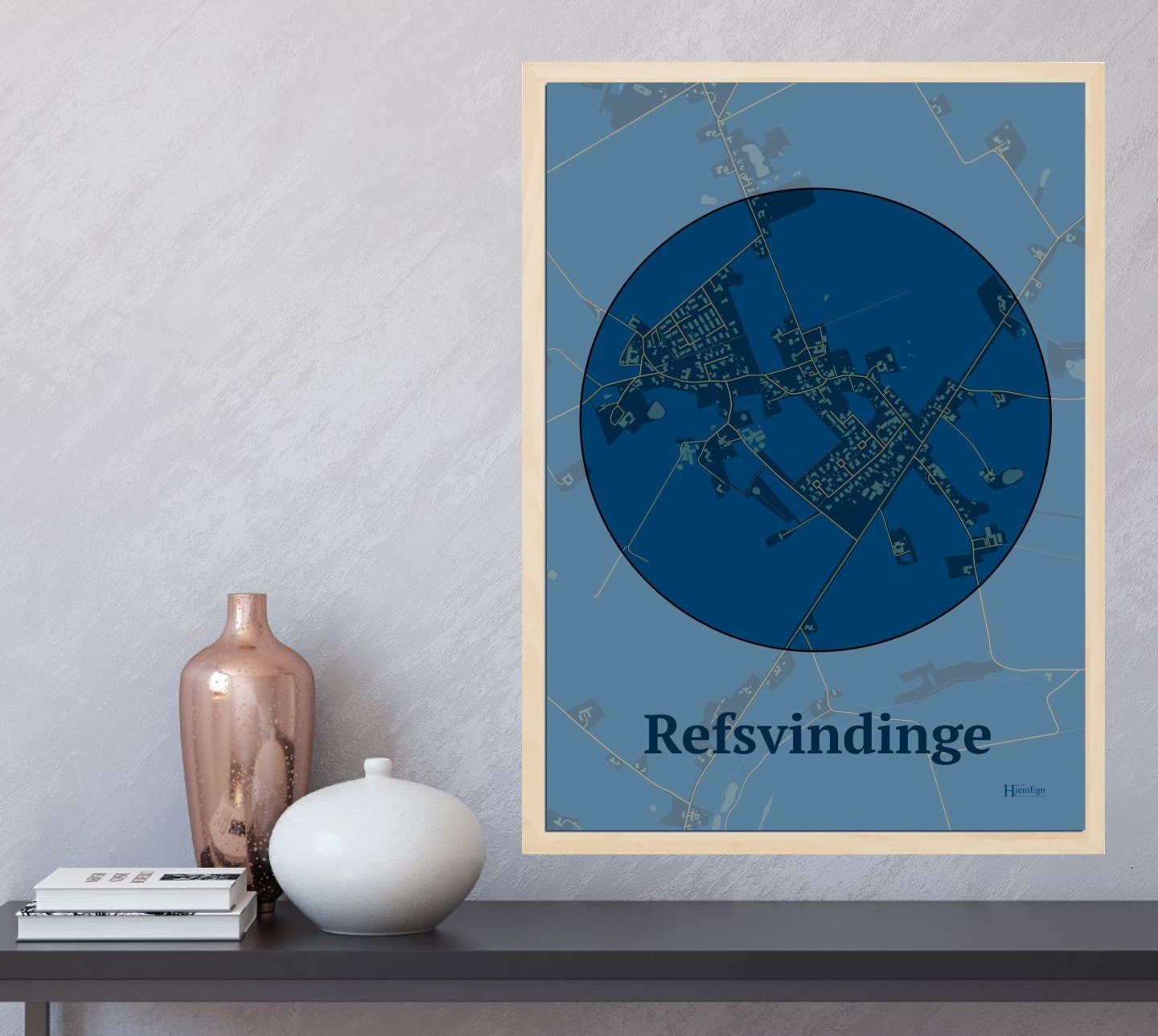 Refsvindinge plakat i farve og HjemEgn.dk design centrum. Design bykort for Refsvindinge