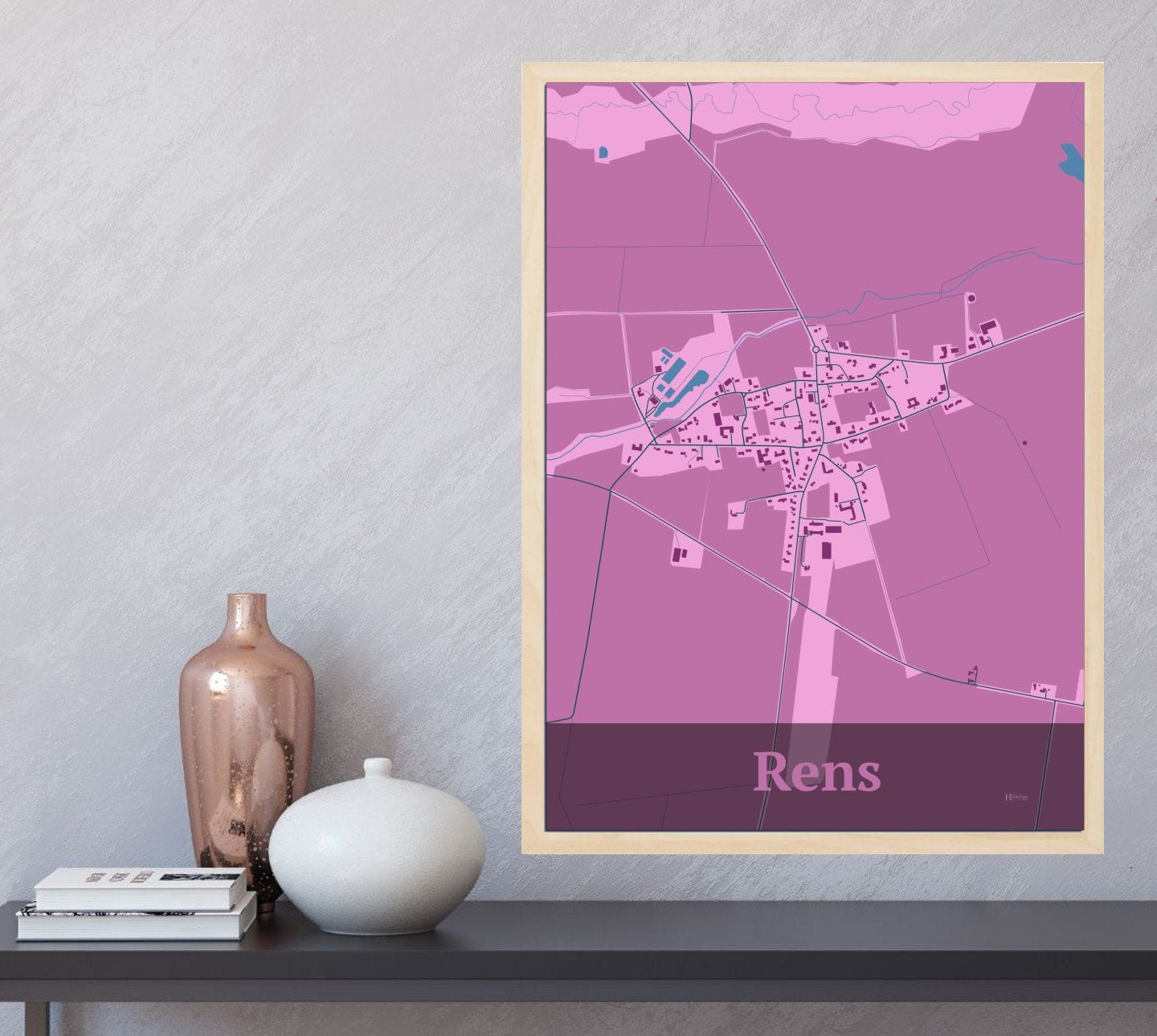 Rens plakat i farve og HjemEgn.dk design firkantet. Design bykort for Rens