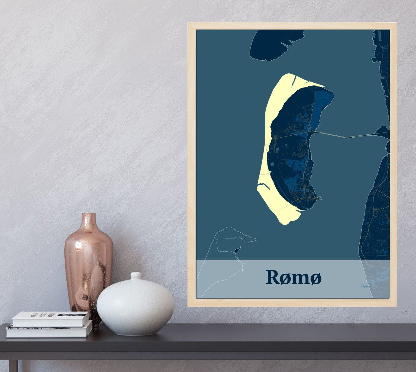 Rømø plakat i farve og HjemEgn.dk design firkantet. Design ø-kort for Rømø