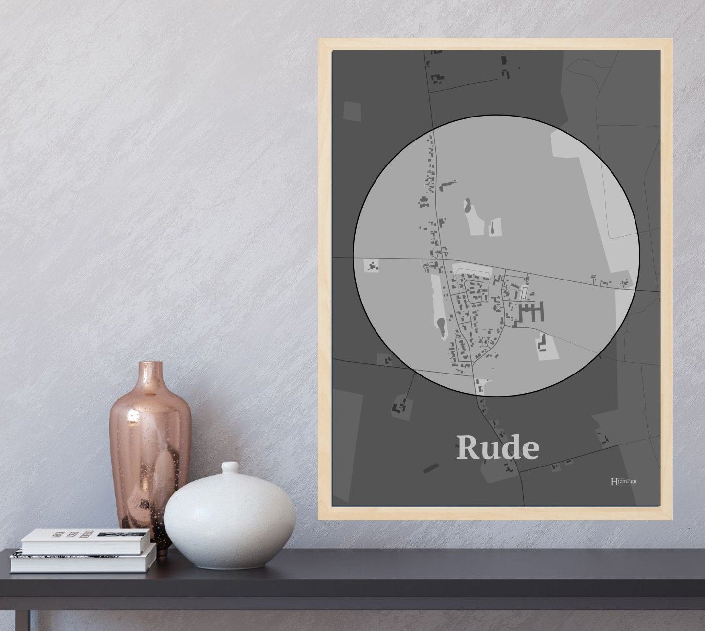Rude plakat i farve og HjemEgn.dk design centrum. Design bykort for Rude